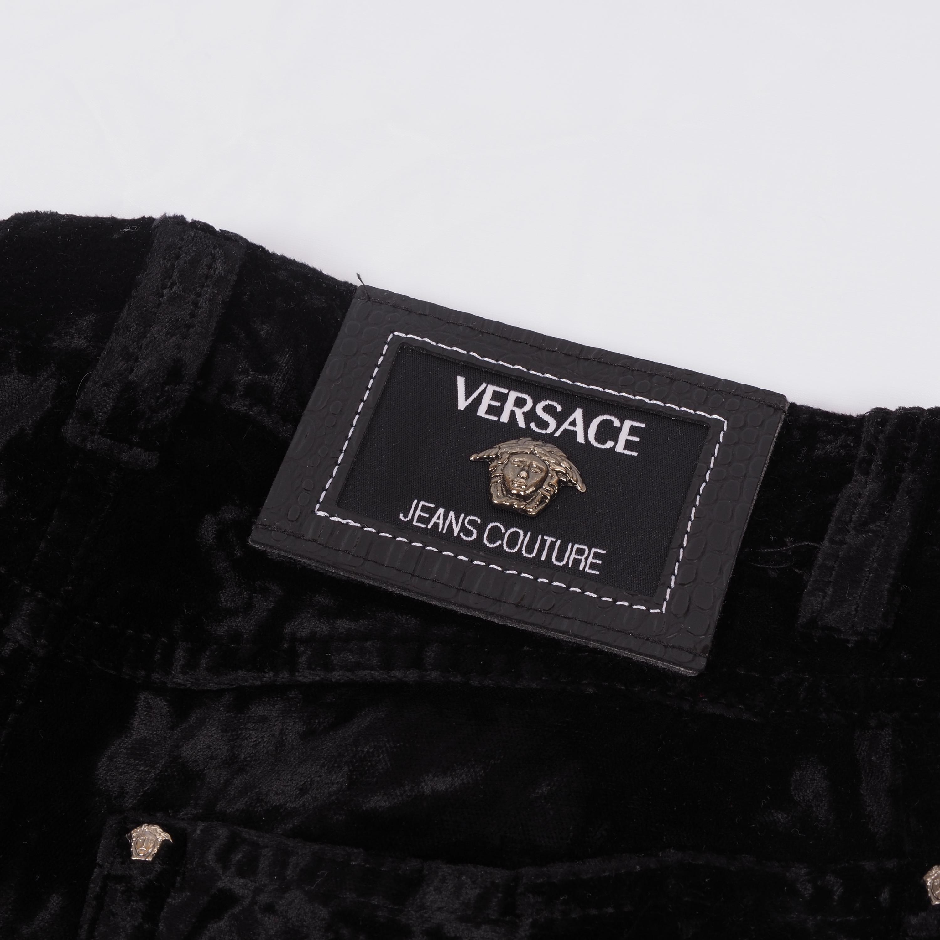 Versace Jeans Couture Velvet Pants Vintage Women Black Crushed 