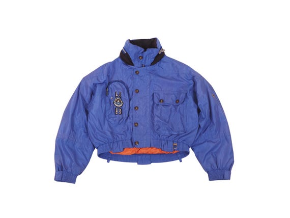 Bogner, Vintage Bogner 90s Blue Ski Bomber Jacket Spell Out Orange Lining Men's 25 / 40S