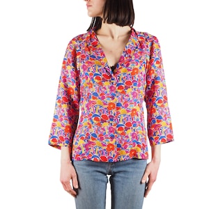 Missoni Women's Multicolor Mushroom Print Silk Satin Blouse Size IT 46 / US 10