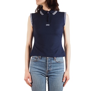 Dolce & Gabbana Crop Top Vintage 90s Women Sleeveless Polo Navy S / M Y2K