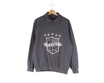 Escada Sport Men's Vintage Gray Logo Pullover Collared Sweatshirt Size S