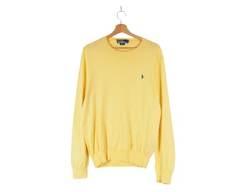 Polo Ralph Lauren Vintage Men's Yellow Cotton Crew Neck Slim Fit Sweater Size M