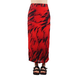 Helmut Lang Maxi Skirt Vintage Women Red Black Abstract Print Silk Size US 4