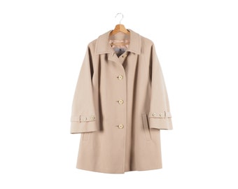 Aquascutum Vintage Women Beige Wool Overcoat Coat Jacket UK18 US16 XL made in UK