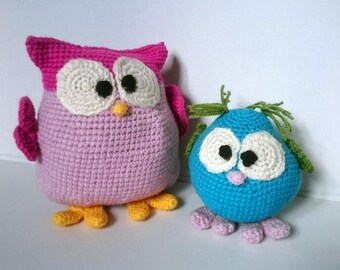 Crochet baby owls, chrochet toy, crocheted owls, Stuffet toy, soft toy