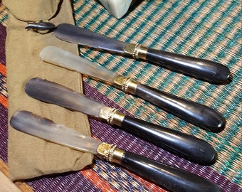 Antique Abalone and Ebony Butter Knives