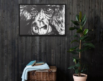 Hand Drawn Gorilla Framed canvas