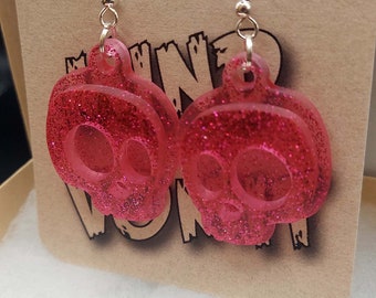 Cute Cartoon Skull Earrings - Pink Glitter