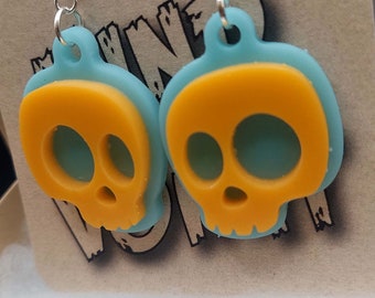 Cute Cartoon Skull Earrings - Solid Orange/Solid Blue