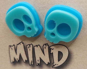 Cute Cartoon Skull Earrings - Solid Light Blue/Solid Medium Blue