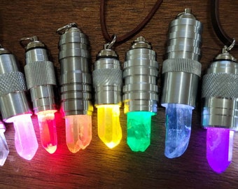 Hand Machined LED Light Up Kyber Crystal Chamber Pendant with Necklace