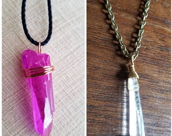 Quartz Kyber Crystals on Chain or Leather Necklaces