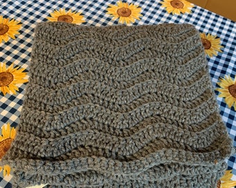 Crocheted Ripple Scarf-Heather Grey Textured Scarf