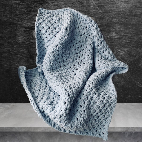 Granny Square Crochet Afghan-Softened Blue