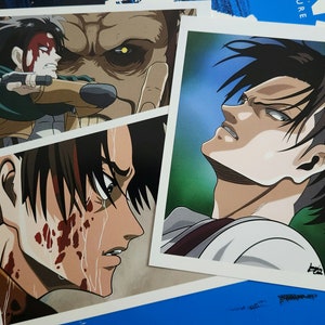 May include: Two anime character illustrations. The first image shows a character with brown hair and a green shirt, holding a sword. The second image shows a character with black hair, looking up with a determined expression.