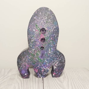 Rocket free standing wood nursery kids playroom decoration, space decor, galaxy decoration, gift for kids, christmas gift, stocking filler,