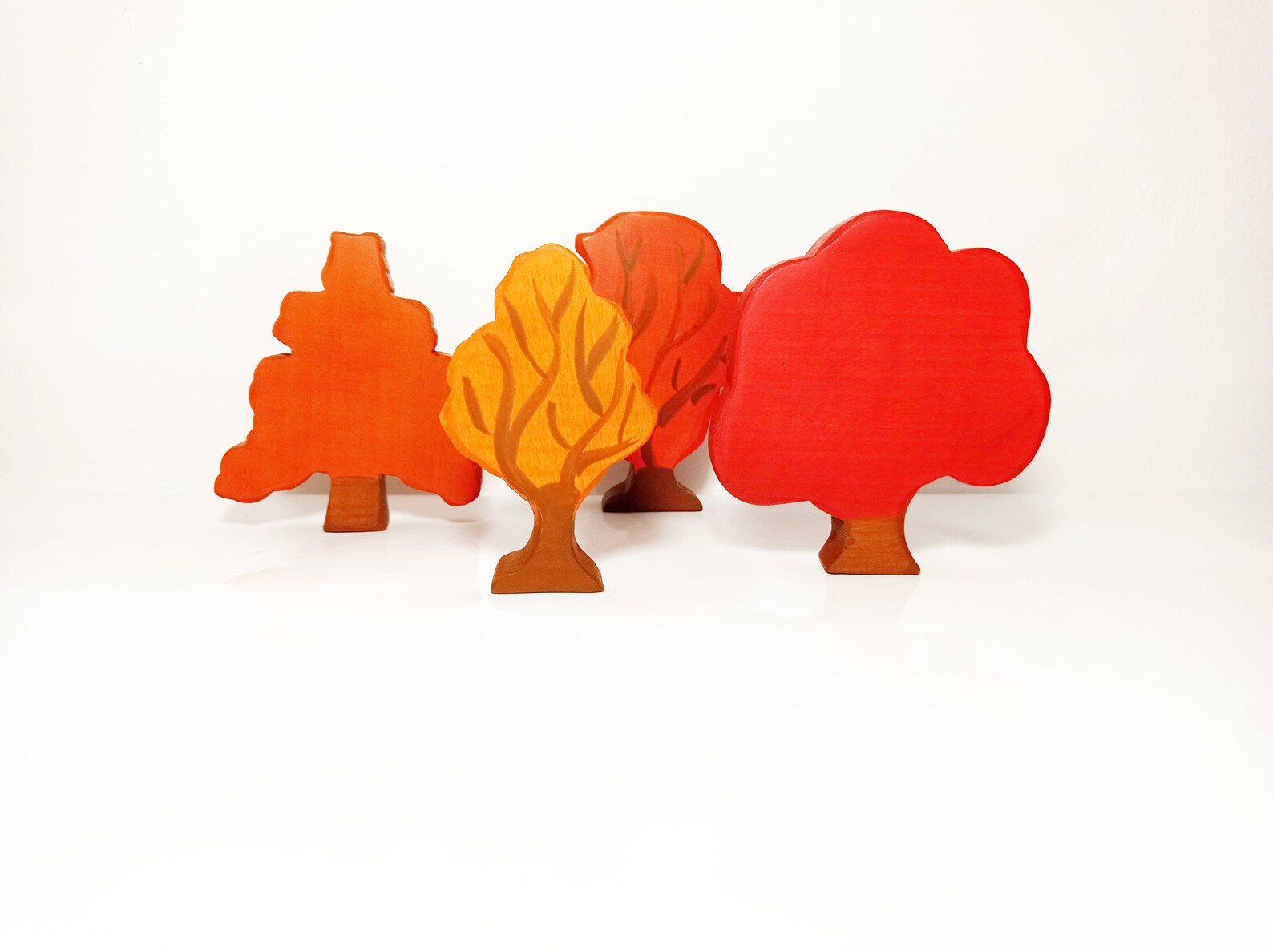 Wooden Autumn Tree Set, Wooden Tree Toy Set, Waldorf Inspired Wooden ...