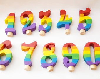 Rainbow numbers ring ornaments, ring ornament number set, celebration ring numbers, waldorf birthday ring, celebration spiral, advent spiral