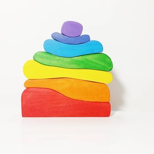 Rainbow wooden stacker house, wooden stacking toy, open ended toy, waldorf inspired wooden toy, imaginative play, woooden stackers, rainbow