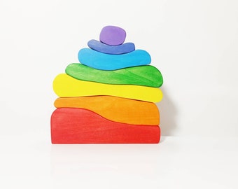 Rainbow wooden stacker house, wooden stacking toy, open ended toy, waldorf inspired wooden toy, imaginative play, woooden stackers, rainbow