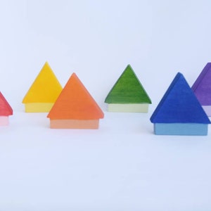 rainbow houses, wooden houses toy, loose parts, waldorf toy, rainbow toy set, open ended play, rainbow decoration, christmas gift for kids