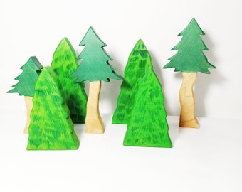 Giocattolo di alberi di legno, giocattolo di legno della foresta, set di giocattoli ispirati a Waldorf, regalo per bambini, giocattoli da gioco aperti, set di giocattoli del bosco, giocattoli da gioco fantasiosi