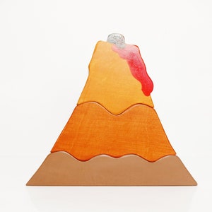 Volcano wooden stacker toy, stacking volcano, waldorf inspired toys, open ended play, stacking wooden toy, wooden volcano play set