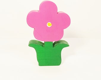 Pink flower wooden toy, waldorf toy flower, open ended toys, waldorf wooden toys, handmade wooden toys , seasonal nature table decor