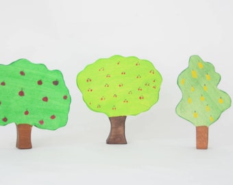 Orchard tree set, set of 3 orchard trees, wooden apple tree, pear tree, imaginative play toy set, wooden waldorf toy set, open ended toy set
