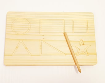 Wooden prewriting tracing board, wooden educational montessori material, waldorf inspired, montessori inspired, homeschool material toy