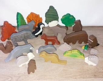 woodland animals set, set of 4 woodland animals of choice, wooden animals, pretend play, open ended toy, waldorf  animals, gift for kids