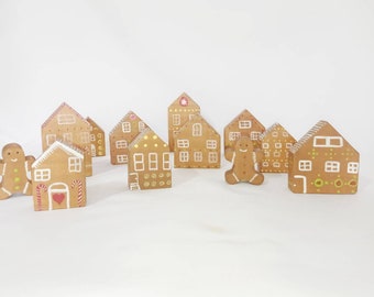Village du bonhomme en pain d'épice, décoration de Noël, bonhomme en pain d'épice, jouet waldorf en bois, ensemble de jouets ouverts, décoration en bois, cadeau de Noël