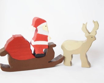 Weihnachtsmann Schlitten mit Regentropfen, Weihnachtsmann Holzspieling Set, Weihnachtsmann, Waldorf Spielzeug Set, erstes Weihnachtsgeschenk, Weihnachtsmann Schlitten aus Holz