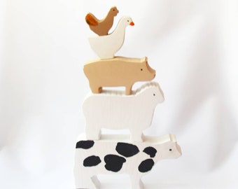 Wooden stacking animals toy set, waldorf wooden stacking animals, balance toy, balancing animals, farm animals toy, christmas gift for kids