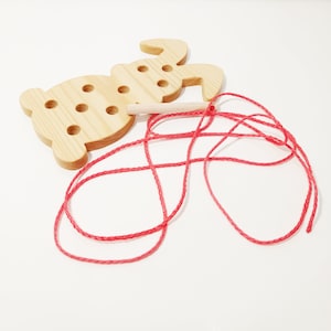 Lacing toy, wooden bunny lacing toy, easter basket gift for kids, learning material, montessori wooden toy, waldorf inspired learning toy