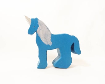 Unicorn wooden waldorf toy, blue unicorn wooden toy, imaginative play, open ended play, waldorf inspired, unicorns, gift for kids