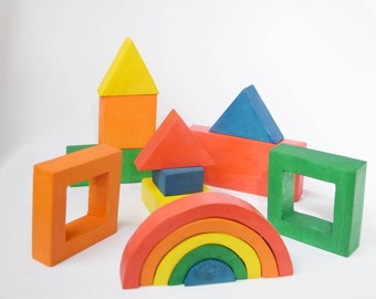 Rainbow blocks, wooden building blocks, wooden rainbow, building blocks, wooden waldorf toy, rainbow cubes, building toy, birthday gift kids