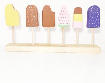 Ice cream set of 6, wooden play food, wooden ice creams, open ended play, pretend play, small world play waldorf wooden toy set, montessori