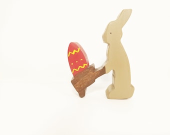 Easter bunny with cart toy, easter bunny with eegg, easter wooden decoration, easter toy bunny, seasonal table decoration, easter gift