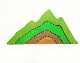 Apilador de montaña de madera, juguete inspirado en Waldorf, montañas apilables, regalo para niños, juguete apilador para niños, juguete de madera para decoración de guardería, montañas