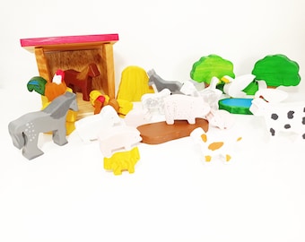 Farm scene wooden toy scene, waldorf inspired wooden farm toy set, wooden farm toy, gift for kids, wooden farm, horse house wooden toy set