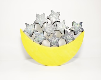 Luna con stelle, gioco di equilibrio in legno, impilatore di luna in legno, gioco di impilamento di stelle, giocattolo ispirato al metodo Waldorf, regalo per bambini, giocattolo Montessori