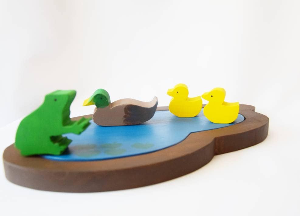 The Pond, the Girl and the Ducklings Waldorf Figurines Montessori Toys Waldorf  Toys Handmade Wooden Toys Handcrafted Toy 