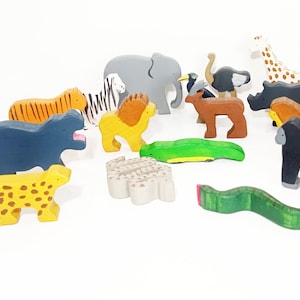 exotische Tiere Holzspielzeug Set, Waldorf inspirierte Holztiere offenes Endspielzeug, Safari Tiere Spielzeug, Geschenk für Kinder, Holz afrikanische Tiere,