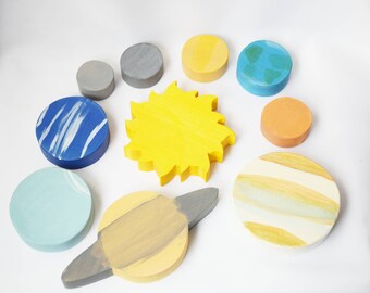 solar system wooden toy set, planets, waldorf inspired, homeschool, montessori, astronomy toy set, gift for kids, christmas present, toy set