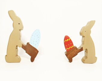 Easter bunny with cart toy set, set of two easter bunny, easter wooden decoration, easter toy bunny, seasonal table decoration, easter gift