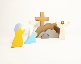 Ostern Krippe, Auferstehung Szene, christliche Dekoration, Ostern Dekoration aus Holz, religiöse Ostern Wohndekoration, Jesus auferstanden Wohndekor