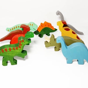 Dinosaurus wooden toy set, wooden dino, waldorf inspired animals, wooden animals, prehistoric animals, t-rex wooden toy, waldorf toy set