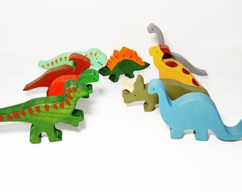 Dinosaurus wooden toy set, wooden dino, waldorf inspired animals, wooden animals, prehistoric animals, t-rex wooden toy, waldorf toy set
