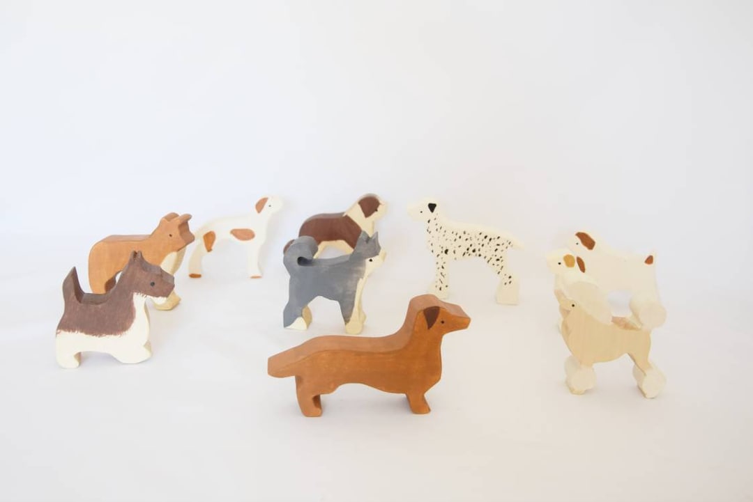 Wooden Dog Toy Set, Wooden Dog, Waldorf Toy Set, Wooden Animals